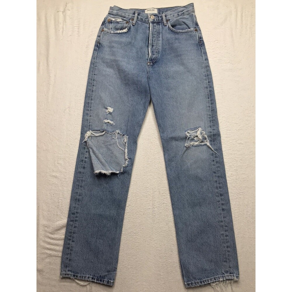 AGOLDE Jean Women 26X30 90s Pinch Waist Hi Rise Straight Light Wash Distressed